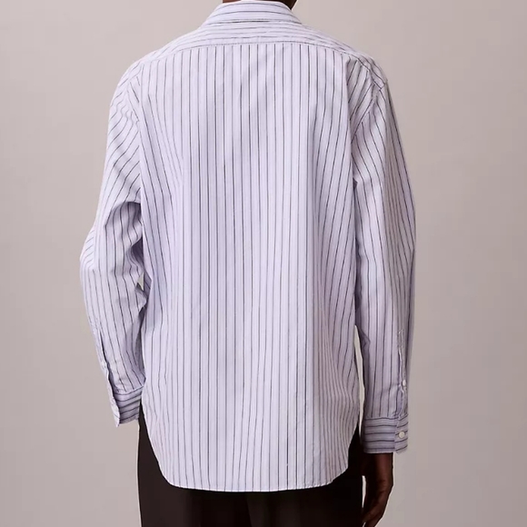 Calvin Klein Men's Cotton Slim Fit Lavender Striped Button Up Shirt - Picture 6 of 16